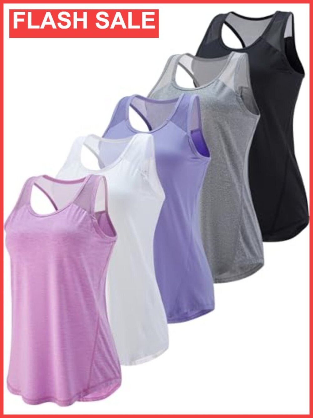 5 Pack Women's Racerback Workout Tank Tops Mesh Active Yoga Gym Tops